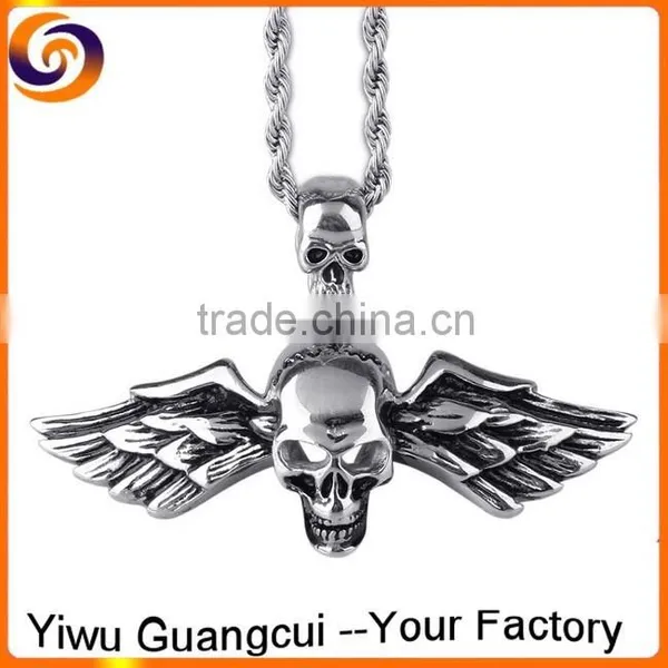 Stainless Steel Mexican Skull Wing Necklace Jewelry Set