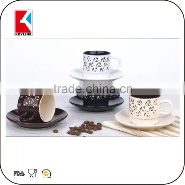 Black Outside Color Inside in Metal Holder 90cc Espresso Cups 12pcs Ceramic Cup and Saucer photo-5