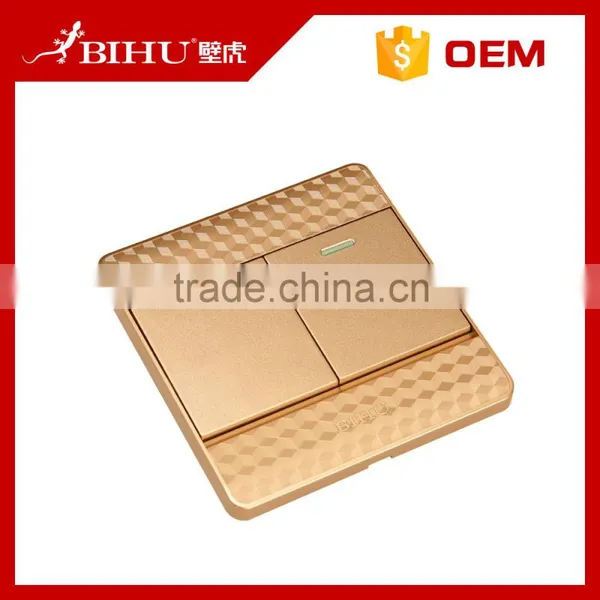 Super Quality BIHU Golden Color PC Material Electrical 2 Gang Switch for Sale photo-4