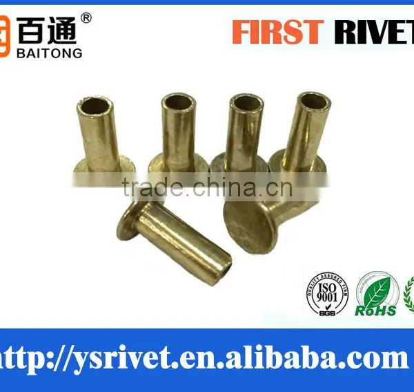 6x16 Brass Plated Flat Head Semi Tubular Steel Rivet photo-2