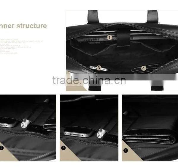 Mens Black Genuine Leather Laptop Shoulder Document Bag photo-5