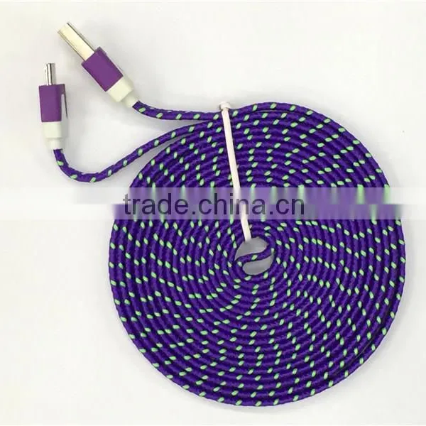 New Arrival Micro Colorful Noodle Flat Data Sync 3m USB Charging Cable for Cell Phone photo-3