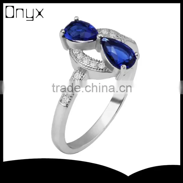 Double Zircon Blue Saphire Infinity Shaped Ring for Women