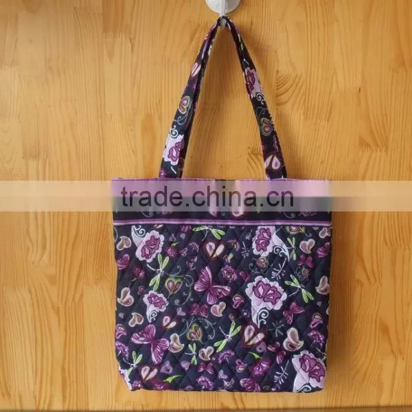 Z336 F1CA Quilted 100% Cotton Shopping Bag Purple Butterfly Floral Color