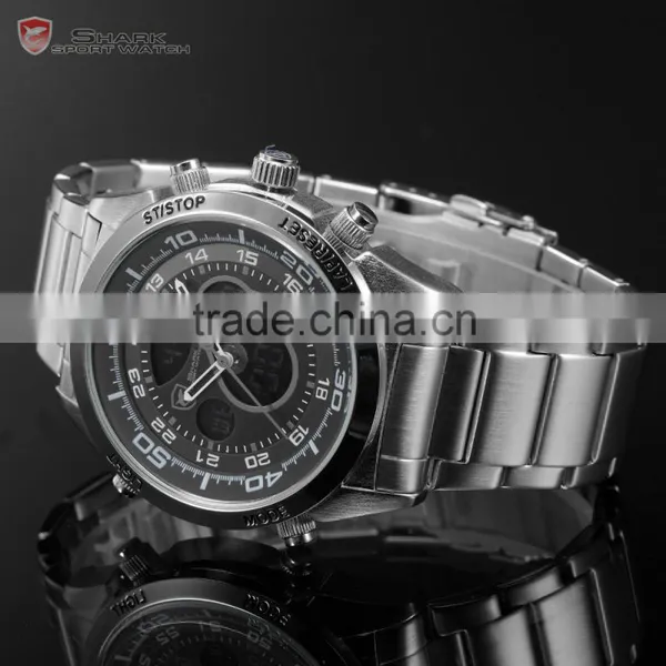 Shark Men Sport Brand New LED Analog Dual Time Zone Black Dial Japan Qaurtz Multifunction Movement Watch photo-4