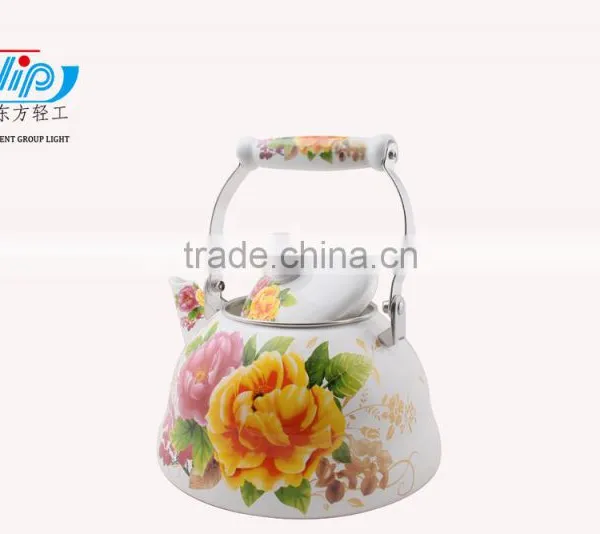 3L Good Quality Enamel Tea Kettle With Ceramic Handle Beautiful Decal photo-5