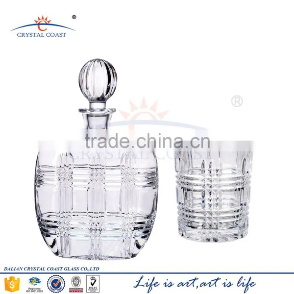 Set of Clear Crystal Decanter and 6 Heavy-Base Whisky Scotch Brandy Glasses, Classic Elegant Carafe and Whiskey Tumblers, 1+6-Pi