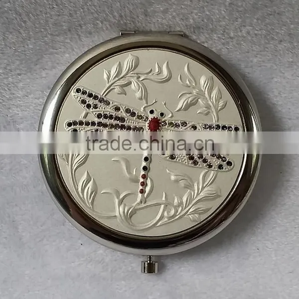 High Quality Unique Design Gold Silver Dragonfly Folding Round Pocket Mirror photo-2