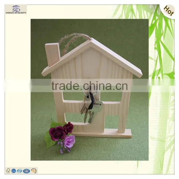 Laser Engraved House Shape Pine Wooden Key Rack Holder photo-4