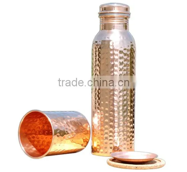 Copper Thermous Bottle With Glass | Good Health Copper Hammered Bottle photo-2