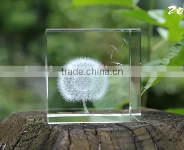 Desktop 3D k9 Crystal Glass Cube With Dandelion Figurines Inside For Souvenir Gifts photo-4