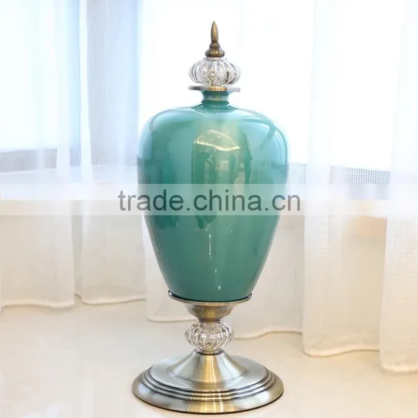 Crackle Glaze Glossy Blue Set of 3 Ceramic Vase photo-3