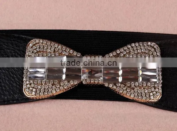 Wholesale Rhinestone Paved Butterfly Buckle Sex Women Lady Wide PU Waist Belt photo-5