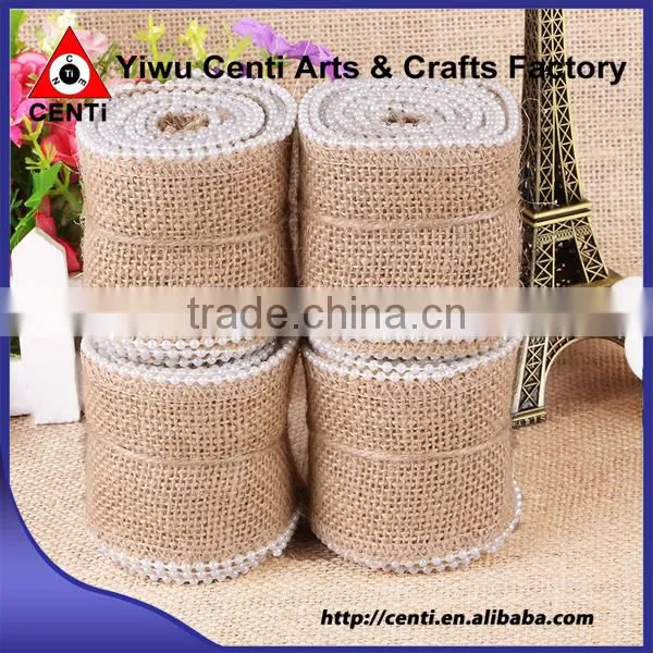 Natural Decorative Jute Hessian Burlap Ribbon With Pearl Wholesale photo-2