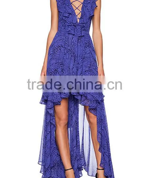 OEM Wholesale Women's Lace up Front Asymmetrical Hem GODDESS DRESS HSD5011 photo-2