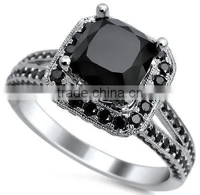 Self-designed Brass/sterling Silver Micro Paved Jewelry Black Diamond Ring Set for Men and Women photo-4