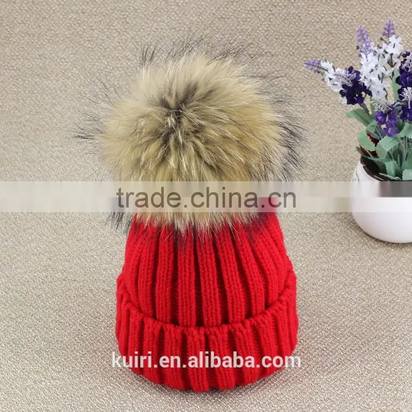 Factory Wholesale Knitted Hat With Real Raccoon Fur Ball photo-4