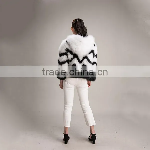 Myfur Short Style White and Black Fox Fur Coat For Girls and Women photo-4