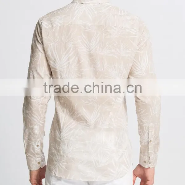 Beige Super Skinny Long Sleeve Men Casual Shirt photo-2