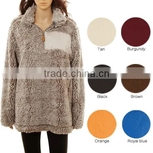 Wholesale High Quality True Grit Women Oversized Monogrammed 1/4 Zip Sherpa Fleece Knitted Sweater Pullover photo-4