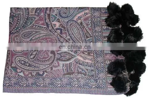 Paiseley Design Shawls With Fur Balls photo-3