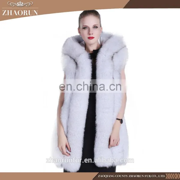 1-1.5kg Anti-shrink Long Type 100% Real Winter Hooded Fox Fur Vest and Fur Coat photo-6
