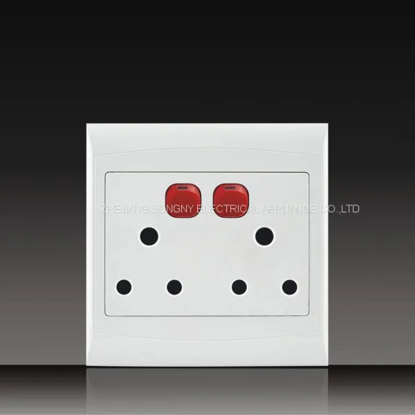 South Africa PC Material Push Button With Indicator Electrical 16A 250V Switched Socket + Euro Socket and MF Double Socket photo-2