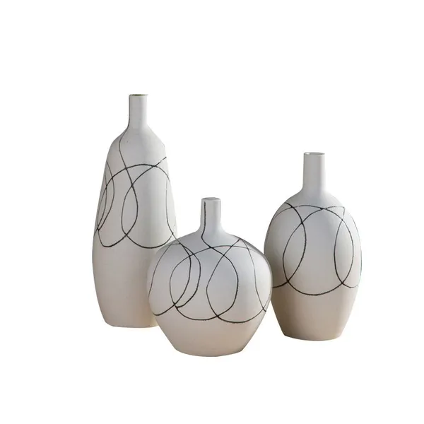Japanese Abstarct Style Large White Hand Made Line Ceramic Vase For Art Home Soft Decoration photo-2