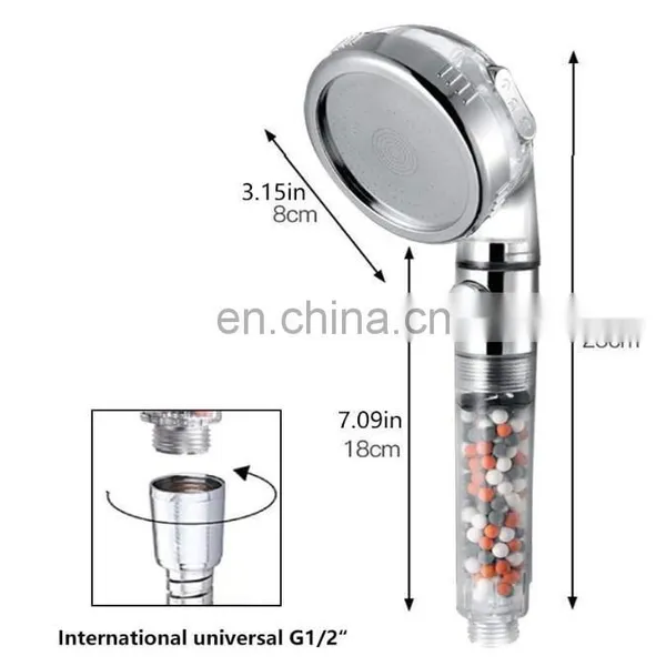 Handheld Ionic on off Shower Head High Pressure Water Saving Filter 3-Layer Filtration Hand Shower