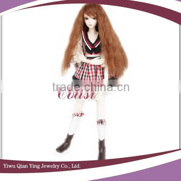Long Brown Curly Synthetic Mohair Doll Wigs Cute photo-3
