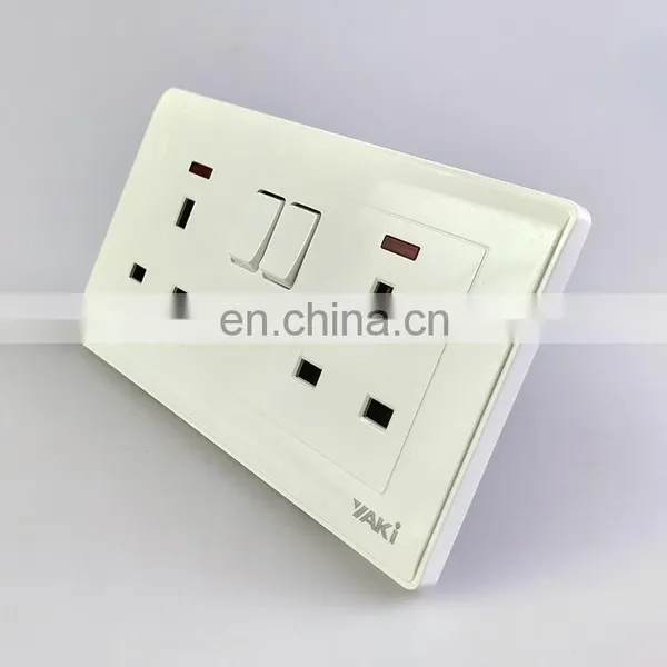 Yaki High Quality UK Standard White Double Socket Senior Copper Electrical Accessories Power Indicator Wall Socket photo-2