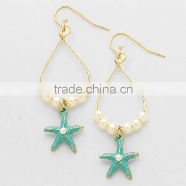 COASTAL STARFISH CHARM PEARL BEADED HOOP EARRINGS photo-2