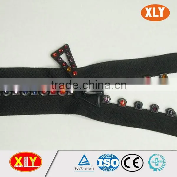 high quality single row colorful diamond custom puller rhinestone zipper