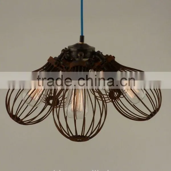 Vintage Loft Warehouse Rust Cage Chandelier 5 Edison Lights photo-2