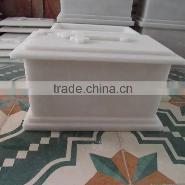 Cremation Urn Cross White Marble Stone Hand Carved Sculpture From Vietnam