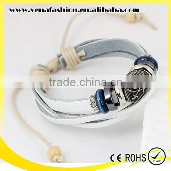 Italian White Leather Bracelet, Leather Skull Bracelets photo-3
