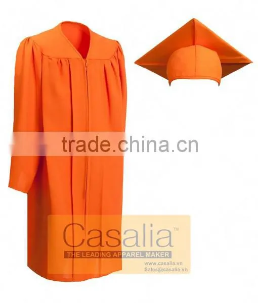 Wholesale Best Quality Adult Matte Orange Graduation Gowns and Caps For School