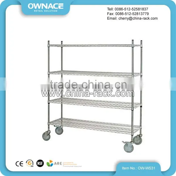 Chrome 4 Layers Easy Assemble Wire Shelf Rack With Wheels photo-3