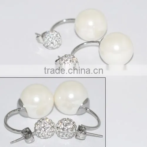 Fashion Stainless Steel Pearl Earring With Diamond Jewellery photo-5