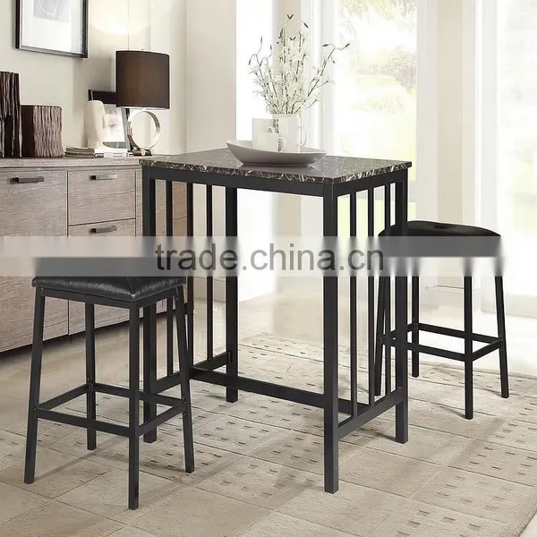 New Design Metal Frame Glass Dining Table 2 Chairs Set