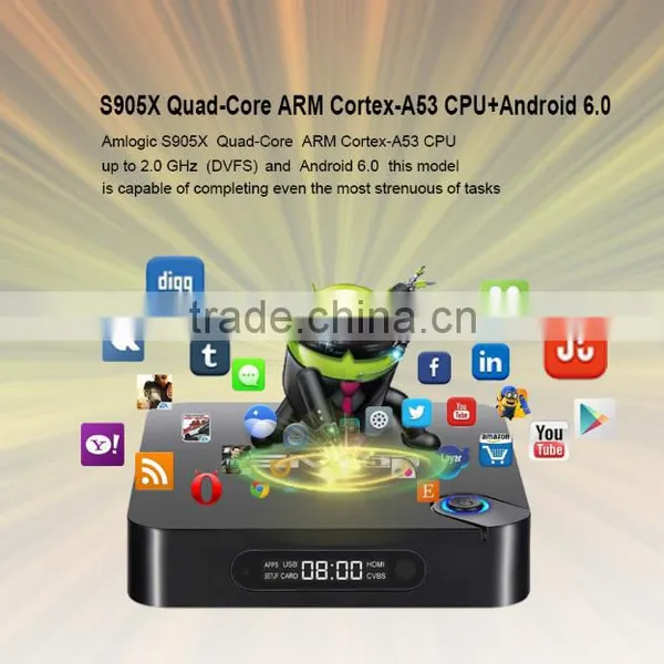 New Arrival EM95X Powerful 2GB/16GB Android 6.0 Marshmallow Quad Core TV Box, Amlogic S905X 4K TV Box For Wholesale photo-2