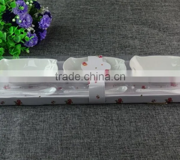 High Quality White Handmade Set of 3 Porcelain Ceramic Square Dinner Dishes Set Serving Ceramic Tapas Tray With Matching Spoon photo-2