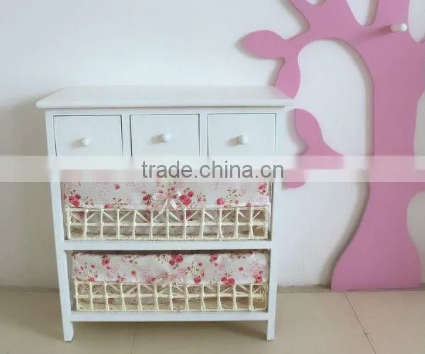 Wooden Home Furniture / Wood Storage Cabinets With Woven Baskets photo-6
