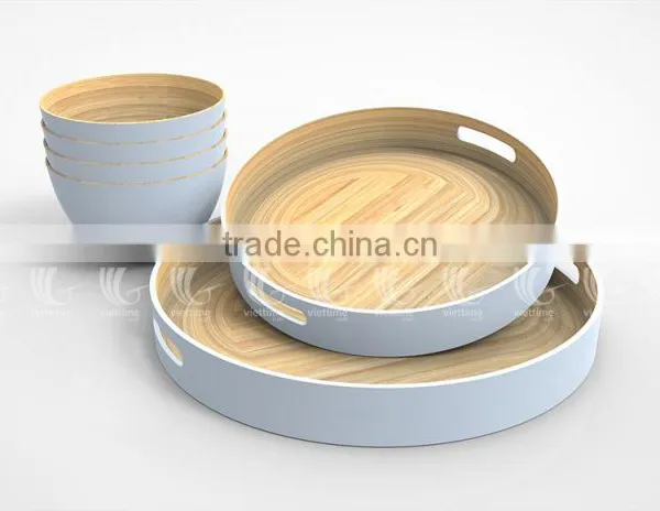 Lacquer Bamboo Salad Bowls, Spun Bamboo Trays photo-3