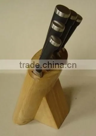 Front Oval Shapped 5- Slots Rubber Wood Knife Block, Stand, Holder photo-4