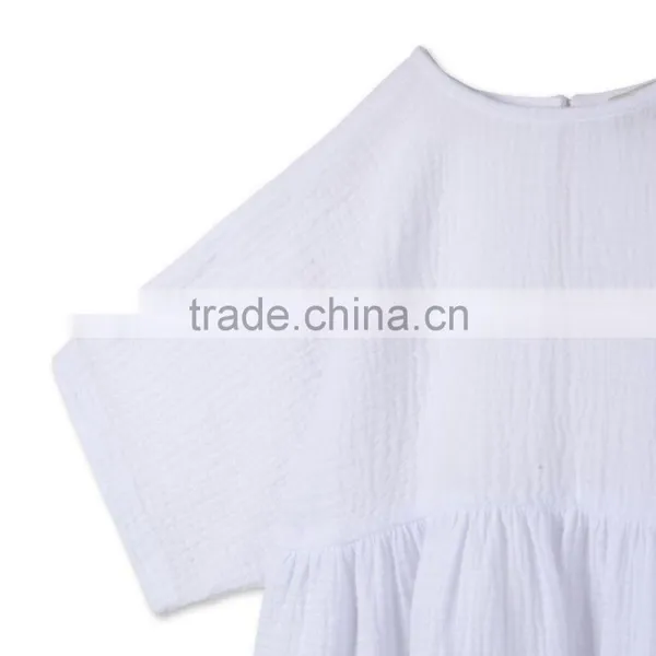 Colorful Flower Girls Embroidery White Short Sleeve Cotton Dress Childern Frock Model Hand Embroidery Designs For Baby HSD5944 photo-3