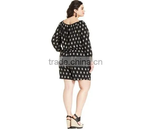 Plus Size Long-Sleeve Geo-Print Romper photo-2