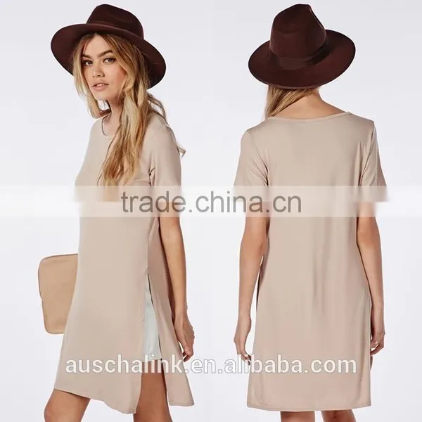 2016 Best Selling Custom Ladies Fashion Split Side Long t Shirt photo-5