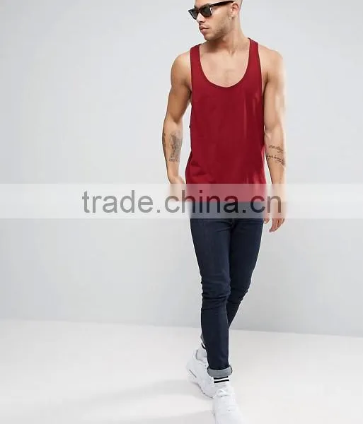 2017 Best Price New Design Summer Custom Red Gym Wear Comfortable Cotton Spandex Fashion Men's Sport Plain Tank Tops photo-4