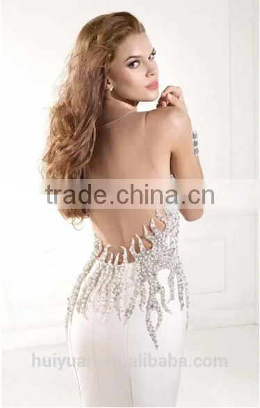 Lux Beaded Sleeveless Satin Sexy Bridal Dress photo-3